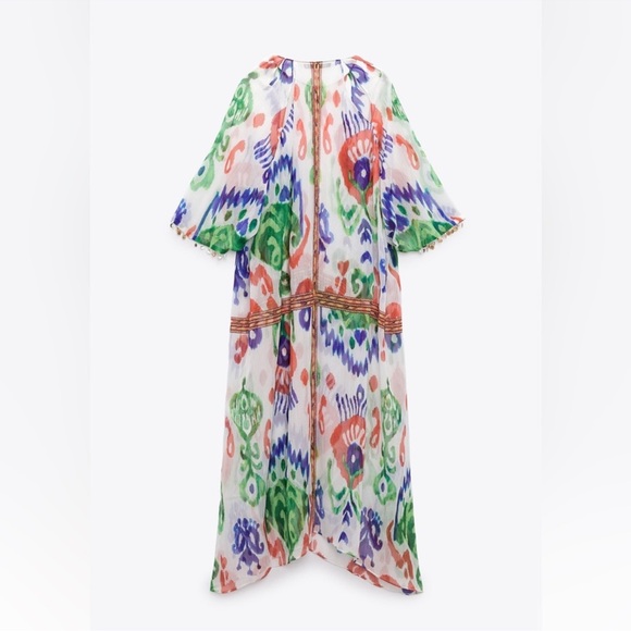 ZARA NWT LONG BEADED PRINT KAFTAN DRESS SZ XS-S and M-L - Picture 6 of 9
